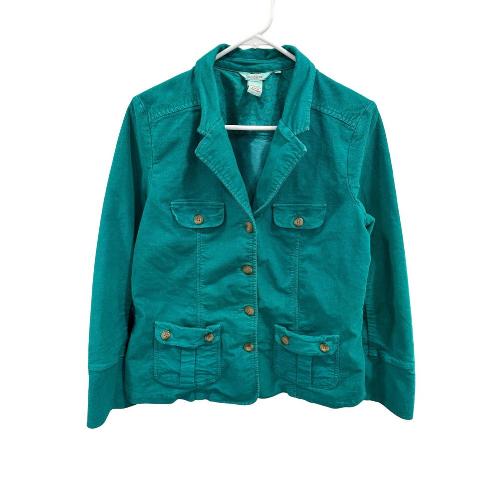 Sundance Womens Teal Green Utility Jacket Button Front Blazer‎ Size L